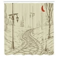 thumbnail image 3 of Ambesonne Sketch Shower Curtain, Park Alley Night Time Area, 69"Wx84"L, Beige and Red, 3 of 5