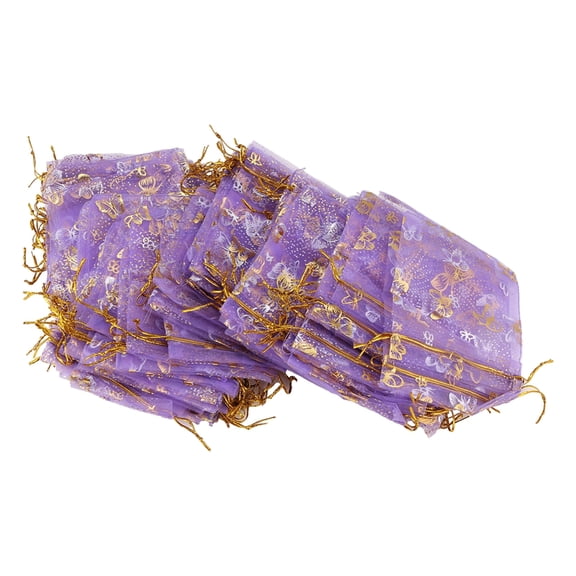 100pcs Butterfly Drawstring Organza Wedding Gift Jewellery Candy Pouch Bags purple