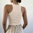thumbnail image 4 of Women's Solid Color Ribbed Sleeveless Tank Top Beige L, 4 of 5