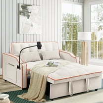 Muumblus Pull Out Sofa Bed, 3-in-1 Convertible Sleeper Sofa, Modern 2 Seater Sofa Couch with USB/Type C Port and Cup Holders, Velvet Loveseat Sleeper for Living Room, Apartment, Beige