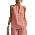 thumbnail image 2 of Cotton Linen Halter Tops for Women Flowy Sleeveless Loose Fitting Tank Top Beach Summer Casual Plain V Neck T Shirts Pink M, 2 of 8