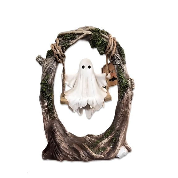 BESTSKY Swinging Shadows: Ghost on a Tree Swing,Halloween Swing Ghost Ornament,Cute Ghost Figurine,Spooky Ghosts Halloween Decor for Desktop,Bookshelf