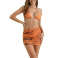 thumbnail image 1 of Conjuntos de bikini de tirantes con estampado de teñido anudado para mujer, traje de baño de 3 piezas, parte inferior triangular, falda de cobertura, traje de baño grande, naranja, 1 of 5