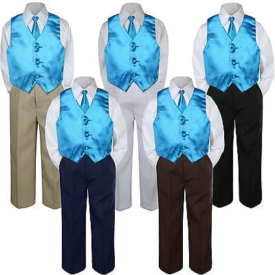 

4pc Boy Suit Set Turquoise Spa Necktie Vest Baby Toddler Kid Formal Pants S-7