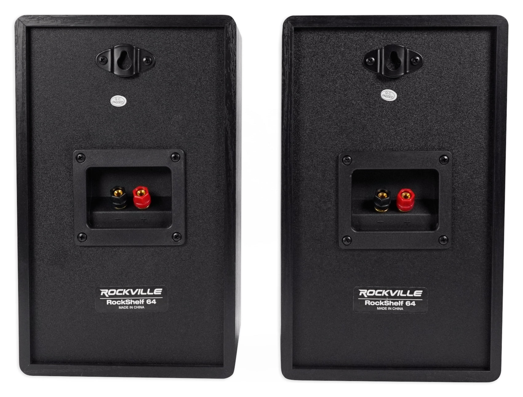 Pair Rockville RockShelf 64B Black 6.5" Home Bookshelf Speakers w/37" Stands