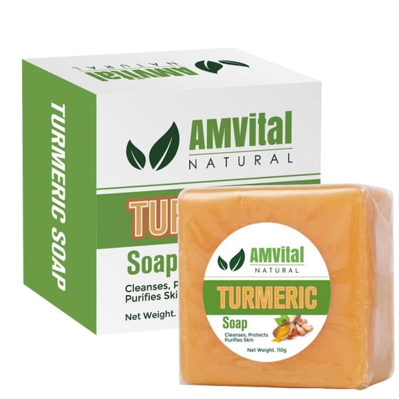 AMVital Jabón en barra de cúrcuma para rostro y cuerpo, piel suave, jabón natural hecho a mano