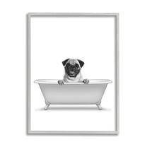 Stupell Industries Pug Dog In Tub Bathroom Pet Animals & Insects Painting Gray Framed Art Print Wall Art