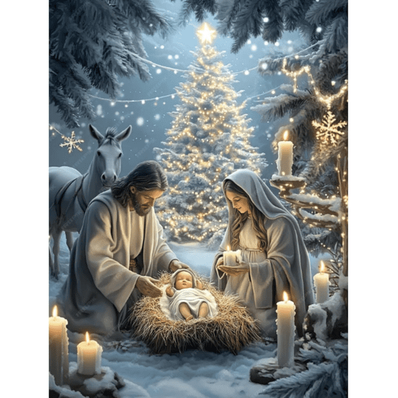 Jesus Nativity Diamond Art Kits for Adults, Christmas Jesus Born Diamond Painting Kits for Beginners, 5D DIY Full Drill Diamonds Christian Gem Art Kits for Home Decor 12x16In
