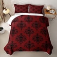 thumbnail image 2 of Homewish Boho Skull Skeleton Quilt King,Retro Red Damask King Coverlet Set,Halloween Duvet,3-Piece, 2 of 7