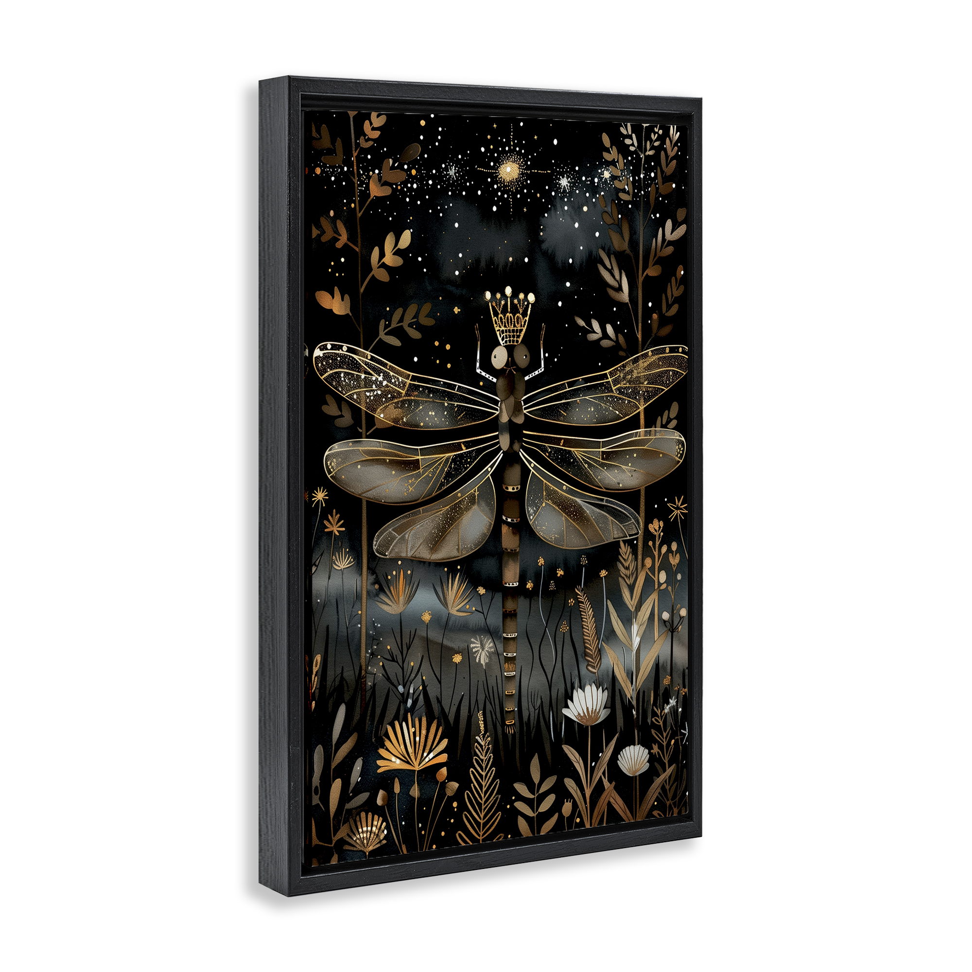 Stupell Industries Regal Gilded Dragonfly Animals & Insects Painting Black Floater Framed Art Print Wall Art, 21 x 31