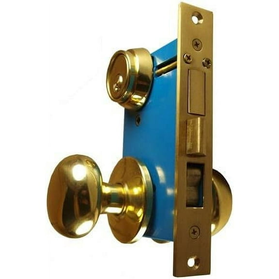 Maxtech Heavy Duty Ornamental Iron Gate Double Cylinder Mortise Lockset 2-1/2" Backset 1"X 7-1/8" Faceplate Polish Brass (Right Hand)