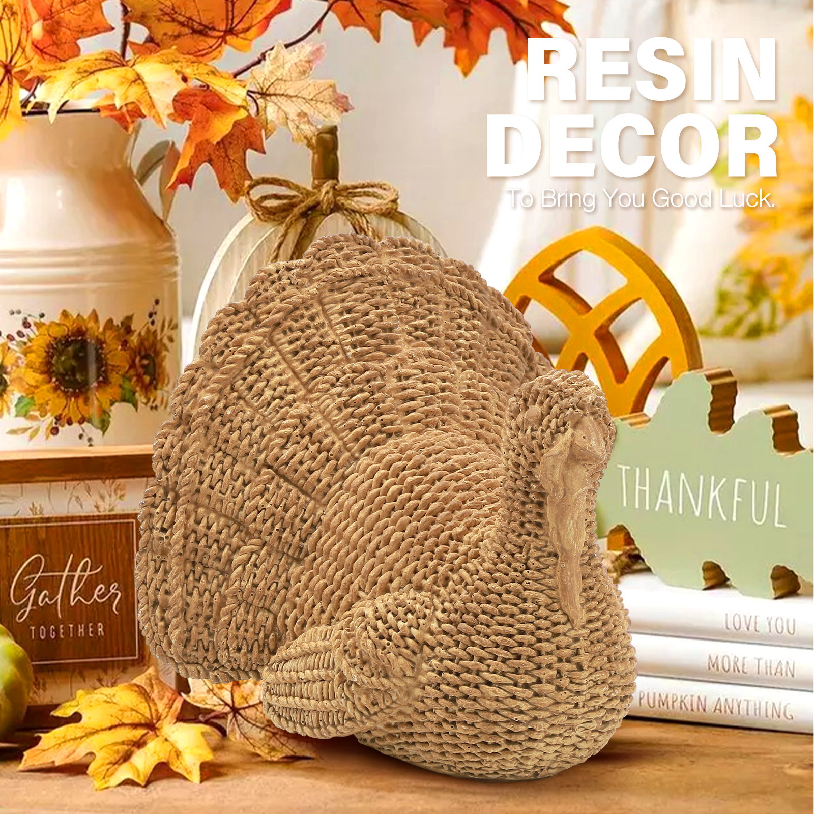 Ayieyill Rustic Turkey Figurine Thanksgiving Decoration photo 5