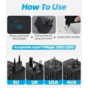 Universal Travel Adapter, Meromore European Travel Plug Adapter with Type C, Black