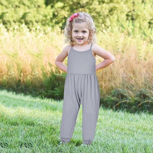 EGNMCR Rompers for Kids Girls Children's Summer Solid Color Romper Sling Sleeveless Backless Short Jumpsuit Kid Rompers