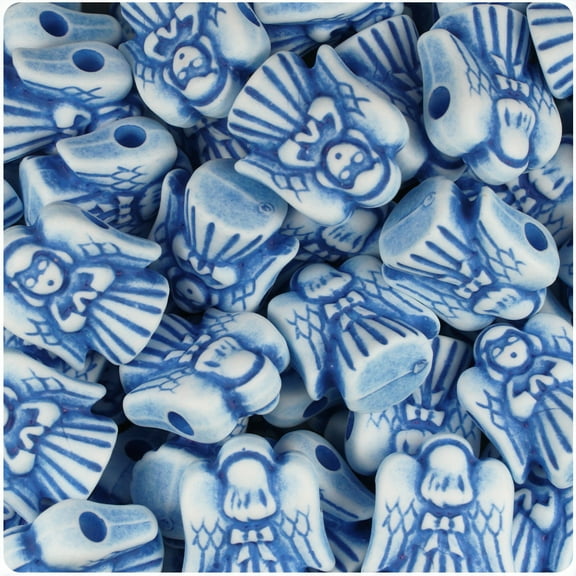 BeadTin White & Blue Antique 22mm Angel Pony Beads (24pcs)