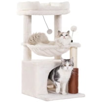 Tree 32  Small  Tree for Large Cats Adult  Tower with  ,15.7"Large Hammock and Self Groomer, and Removable  Perch and Wide Condo for Indoor Cats-Beige