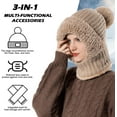 thumbnail image 2 of Warm Knitted Hat for Women, 3 in 1 Women Balaclava Hat with Pompom, Windproof Flexible Soft Thick Fleece Lined Beanie Hat with Face Mask and Neck Warmer for Outdoor Sports Ski, Winter Gift, 2 of 6