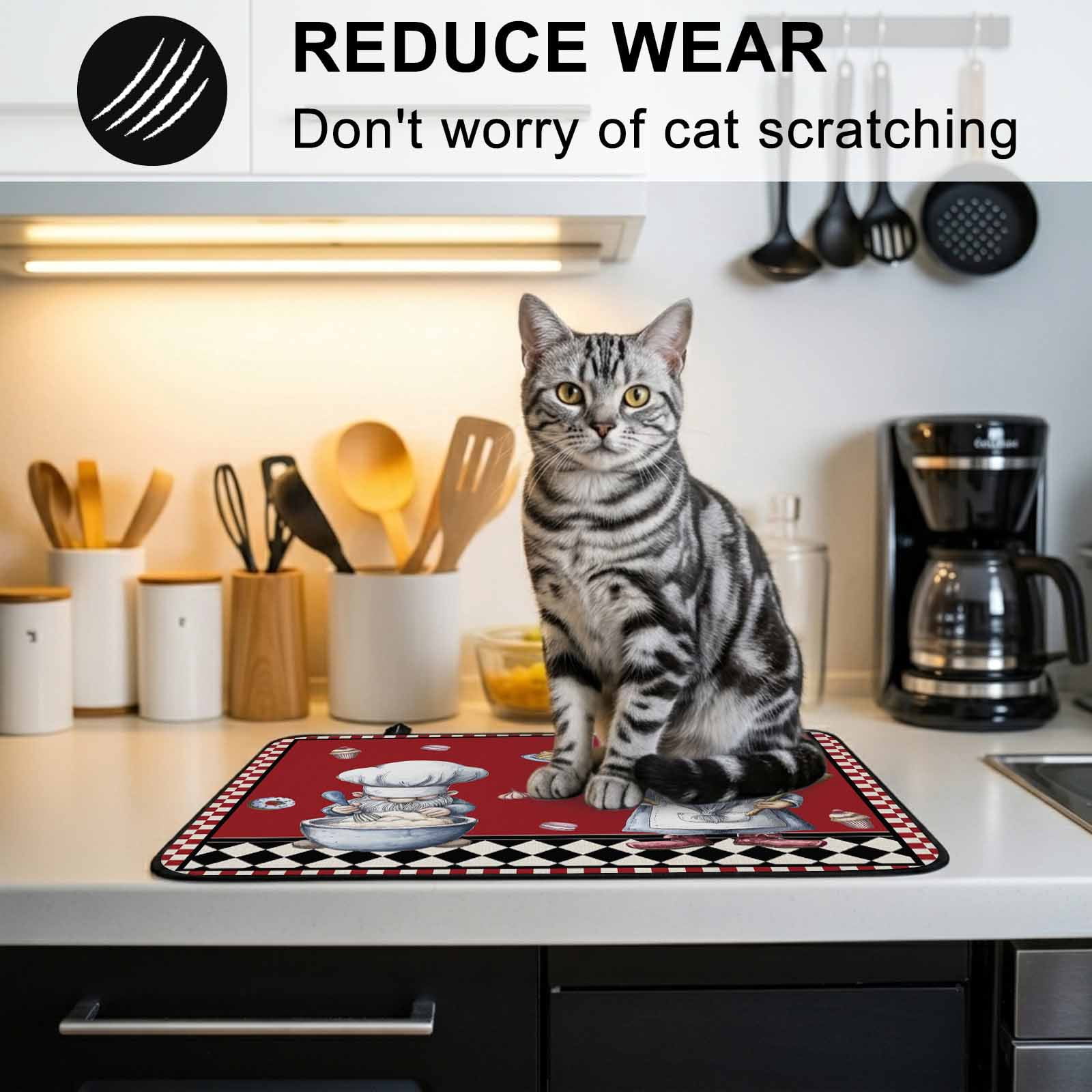 Red Vintage Gnomes Stove Top Cover for Electric Stove, Heat-proof & Non Slip Glass Top Stove Cover Protector, Black Checkered Retro Art Kitchen Flat Cooktop Rubber Mat 24x21 Inches