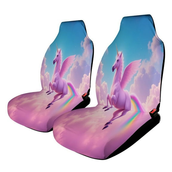 Rainbow Unicorn in Clouds Car Seat Cover Set Auto Front Bucket Cushion Protect Accessories 2 Piece