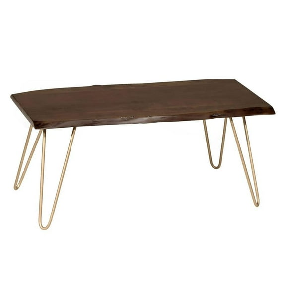 Carolina Classics Seti Live Edge Coffee Table and Bench in Elm and Gold