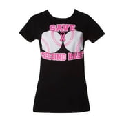 Womens Breast Cancer Awareness "Save Second Base" Black T-Shirt - 2X-Large