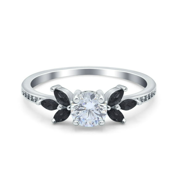 Simulated Cubic Zirconia Size-5 Art Deco Engagement Ring Marquise Simulated Black 925 Sterling Silver