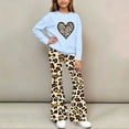 thumbnail image 4 of FSYBOA Girls Graphic Outfit Set, 2 Piece Elastic Waist Girls Crew Neck Tops and Flare Pants Blue Size 11-12T, 4 of 7