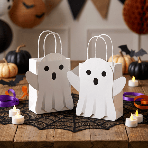 Halloween Party Favor Gift Bags – Cute White Ghost Design 6-Piece Set for Party Favors & Decorations