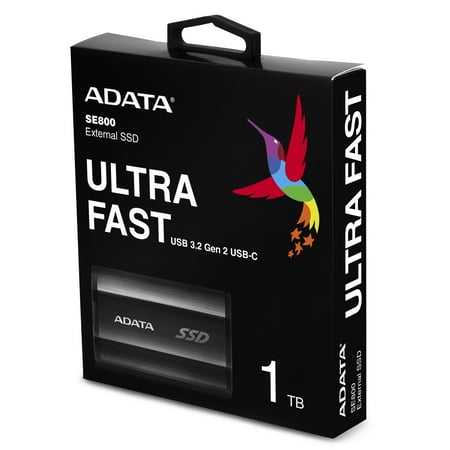 ADATA - SE800 1TB IP68 Rugged SuperSpeed External USB 3.2 Gen 2 USB-C Portable SSD - Black