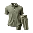thumbnail image 4 of Ceisia Men's Linen Blend Striped 2 Piece Outfit Short Sleeve Button Down Shirt And Casual Shorts Set Army Green XL Gift, 4 of 9