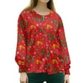 thumbnail image 4 of HaHaHappy Christmas Scrubs Jackets for Women Plus Size Long Sleeve Casual Christmas Print Scrub Tops Funny Snap Front Cute Scrubs Nursing Uniform Medical Workwear with Pocket Red 3XL, 4 of 4