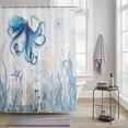 thumbnail image 4 of Retro Oceans Shower Curtains for Bathroom, Watercolor Light Blue Octopus Starfish Seaweed Washable Fabric Shower Curtain with Hooks Waterproof Bathroom Decor Sets, 72 x 72 Inches, 4 of 9