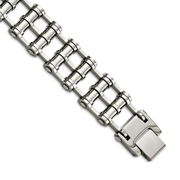 Stainless Steel Fold over Polished Bracelet 8.5 Inch 14mm Wide Link Bracelet for Women