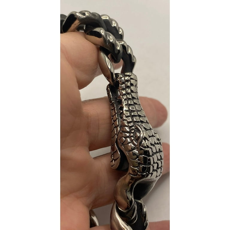 Vintage Style Unisex Mens Stainless Steel Alligator Bracelet