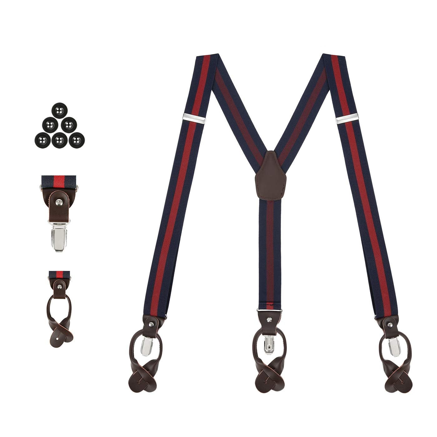 Button End Heavy Duty Metal Clip HDE Mens Suspenders Tuxedo Y-Back Pant Braces