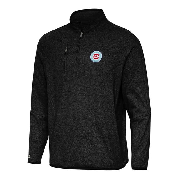 Men's Antigua Heather Black Chicago Fire Certain Tri-Blend Quarter-Zip Jacket