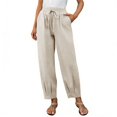 thumbnail image 3 of Manxivoo Women's cotton linen high-waisted wide-leg barrel pants (loose fit) for summer, with pockets, suitable for casual and home wear, 3 of 9