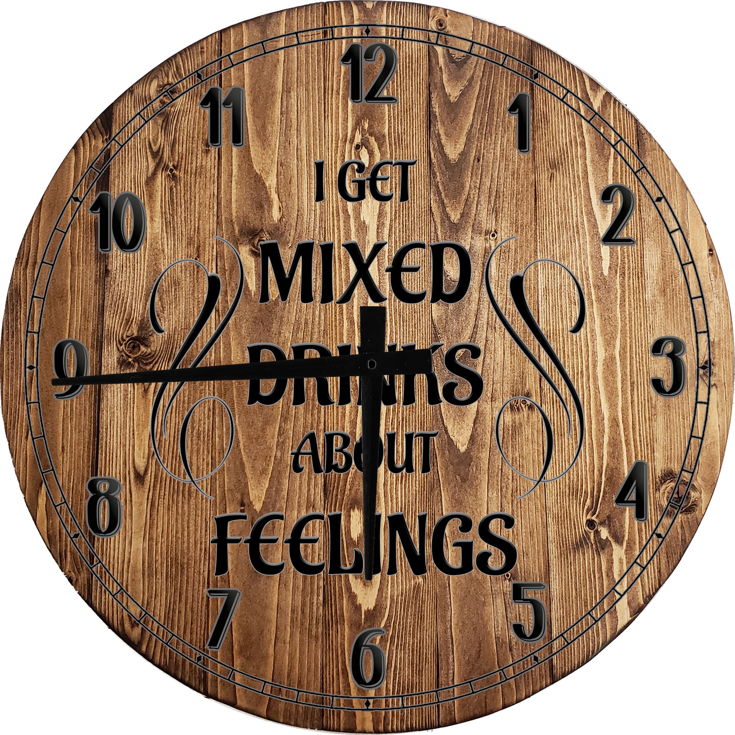 Wood Wall Clock 12 Inch Bar Wall Art Mixed Drinks About Feelings Bar