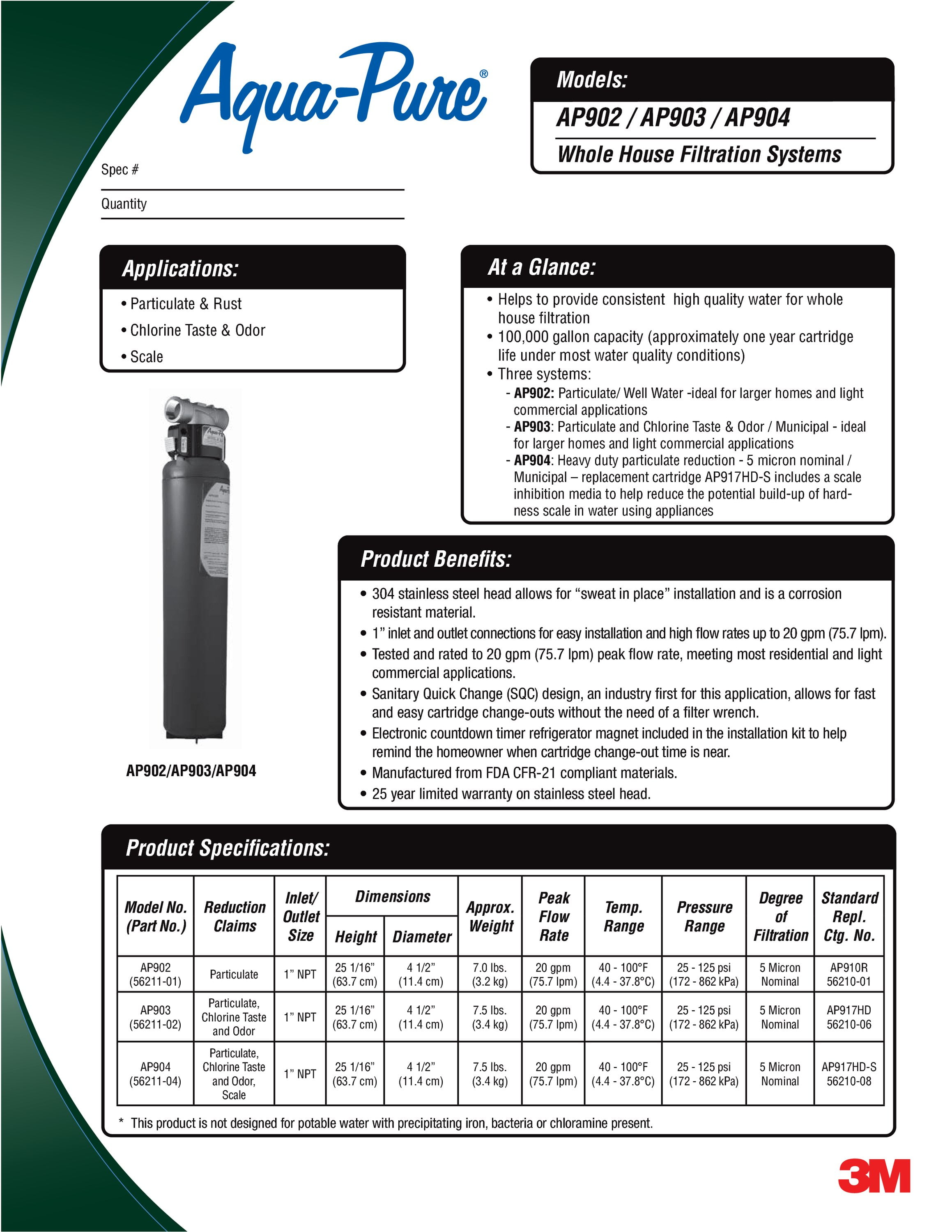 3M Aqua-Pure AP903 Sanitary Quick-Change Whole House Water Filtration System