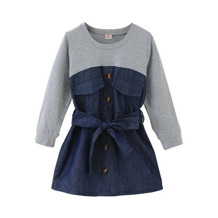 

4T Toddler Girls Dress Winter Dress Long Sleeve Dress 5T Toddler Girl Long Sleeve Concise Dress Gray