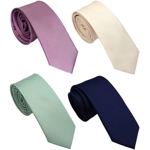 ZENXUS Skinny Solid Ties for Men, 2.5 inch Slim Neckties Plain Assorted, Champagne, Navy, Sage, Wisteria, 4-Pack