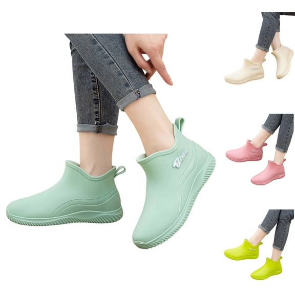 hoksml Women's Waterproof Ankle Rain Boots, Slip-On Rubber Shoes for Outdoor and Daily Wear