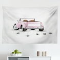 thumbnail image 1 of Cars Tapestry, Retro Car and Garage Advertising Poster Style Picture with Grunge Effects 1960s, Fabric Wall Hanging Decor for Bedroom Living Room Dorm, 2 Sizes, Emerald Orange, by Ambesonne, 1 of 1