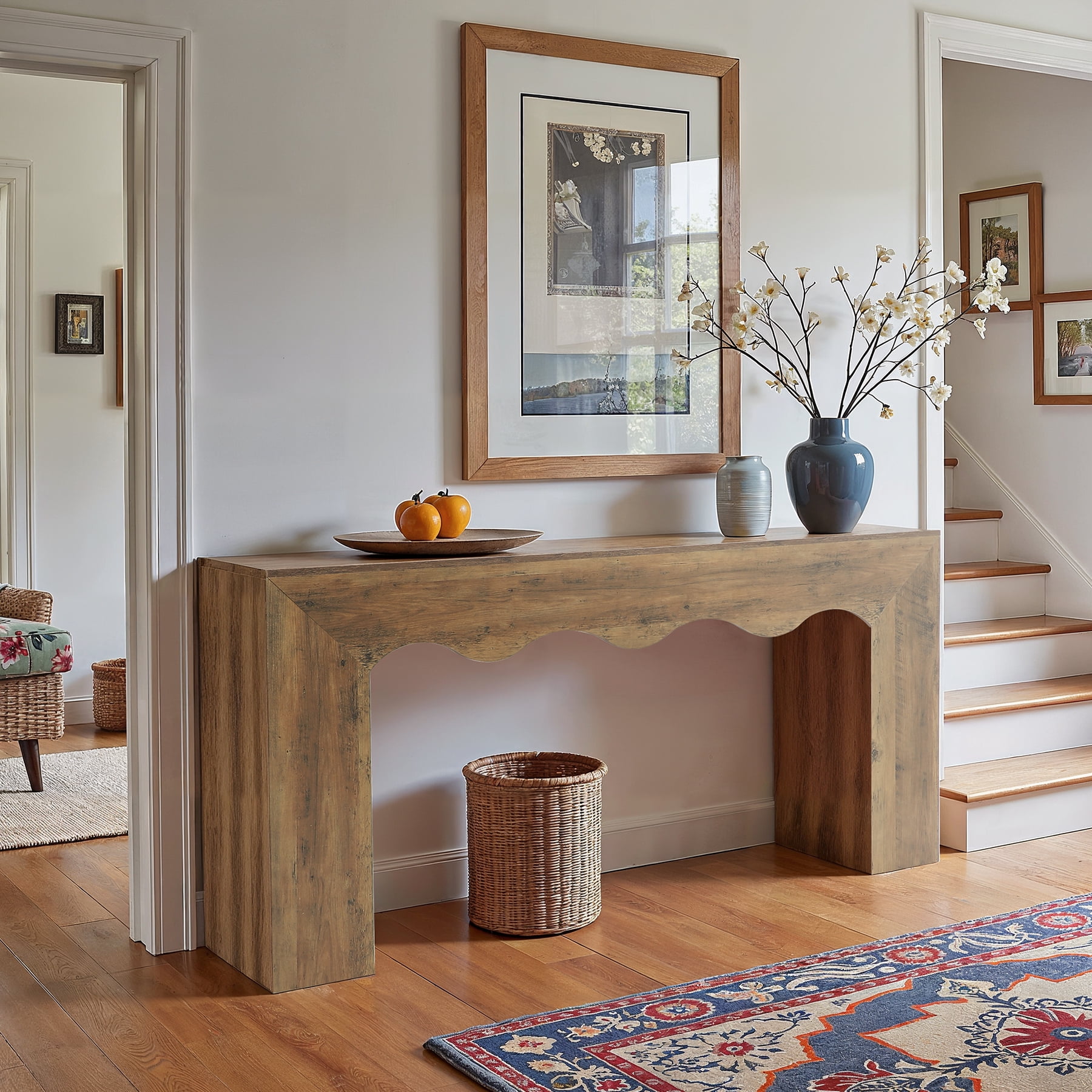 Tribesigns 63" Farmhouse Console Table, Wooden Couch Table Behind Sofa with Storage, Long Entryway Sofa Station, Narrow Console Stand with Base, Hallway Stand for Entryway, Living Room, Rustic Brown