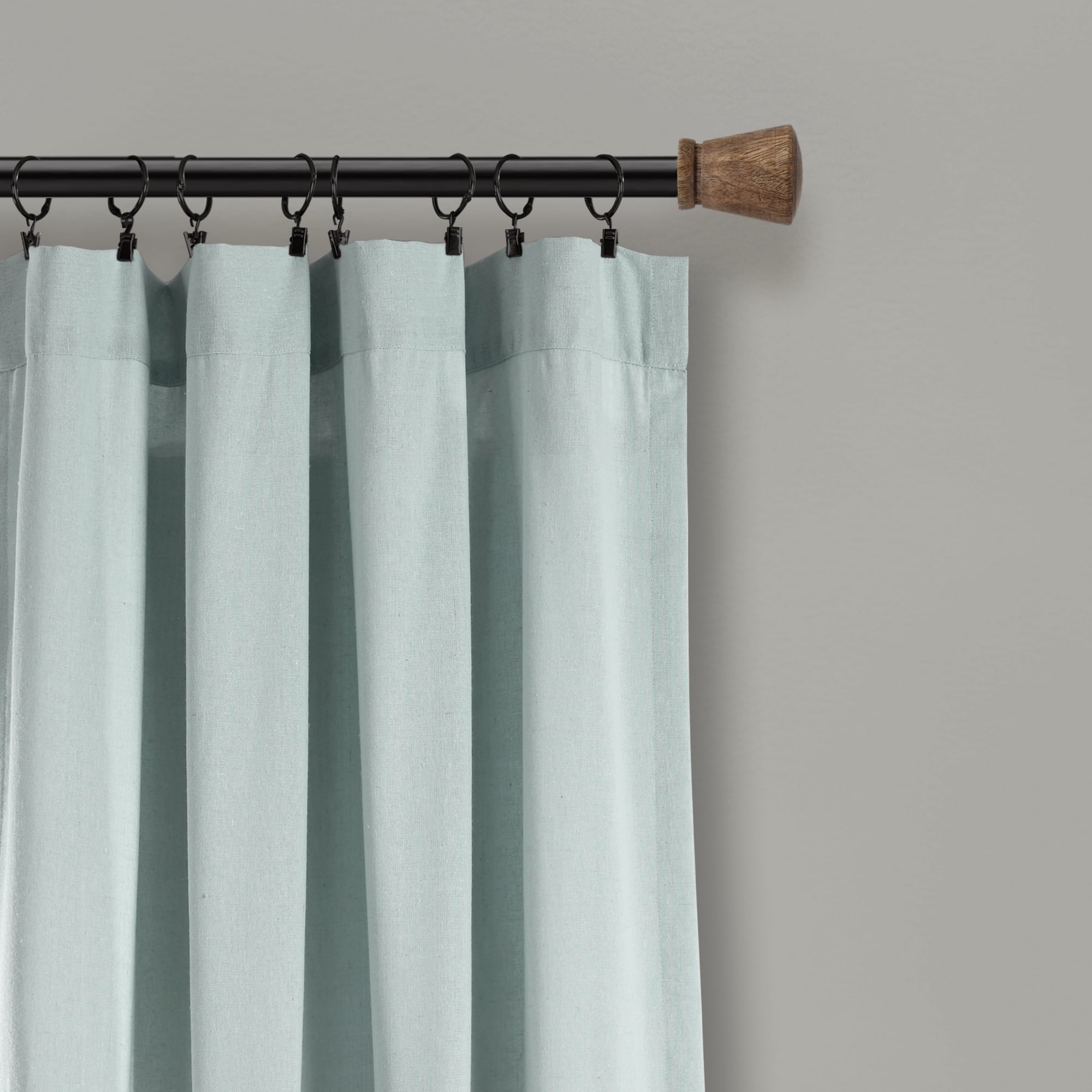 Lush Decor Linen Button Farmhouse Chic Solid Color Cotton Blend 3" Rod Pocket Light Filtering Window Curtain For Living Room and Bedroom, Blue/White, 95"L x 40"W, Single Panel