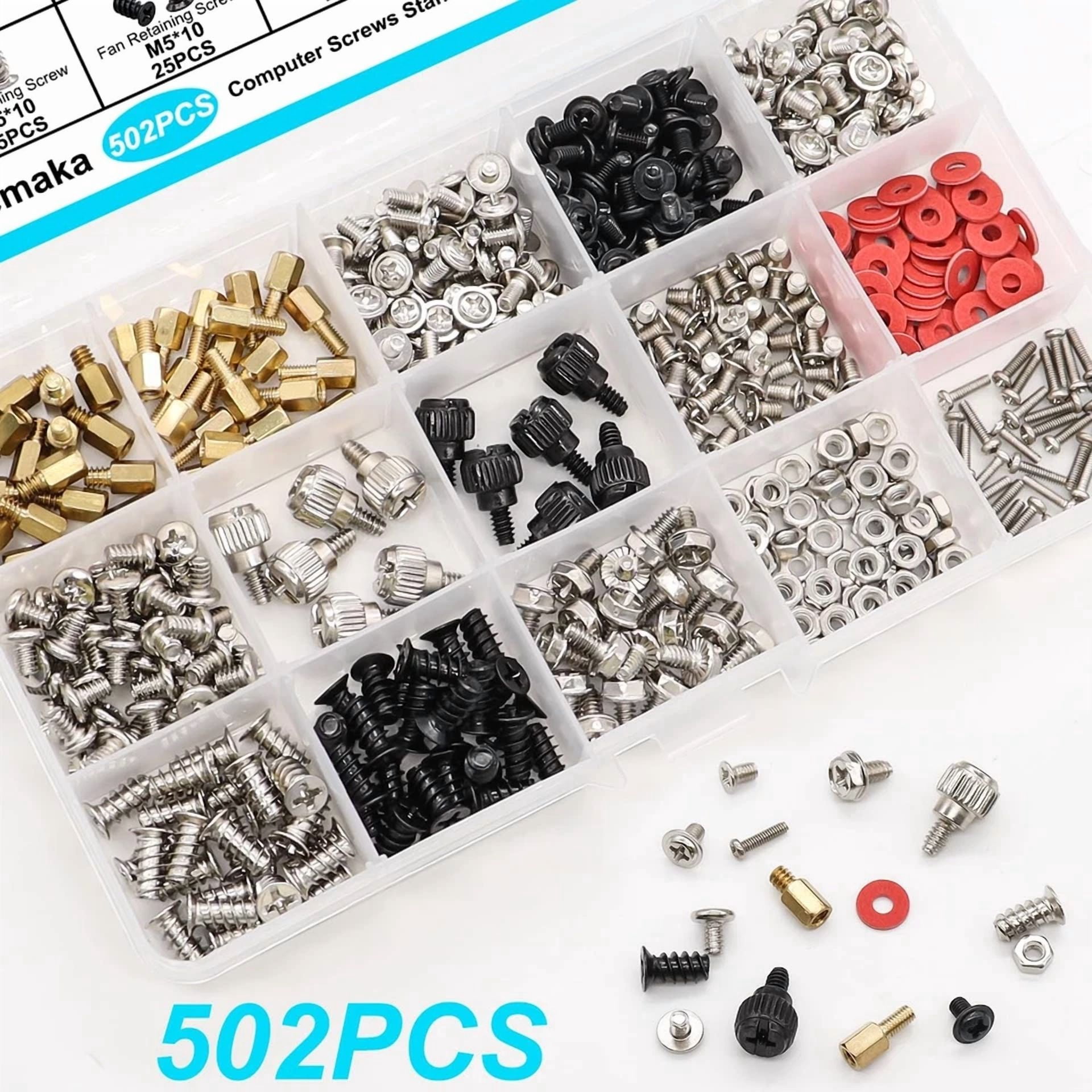 CIRCLE- 502Pcs Computer Screws Assortment Kit, Motherboard Standoffs Pc...
