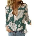 thumbnail image 1 of Innerwin Shirts Button Down Ladies Blouse Business Long Sleeve Loose Tops Green Flower M, 1 of 2