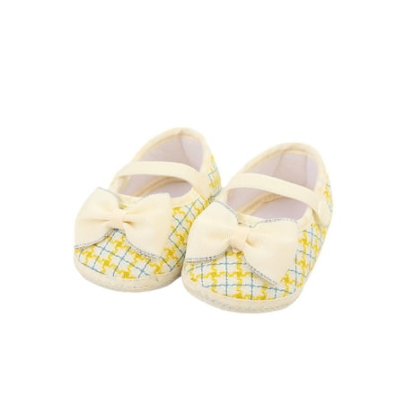 

Ritualay Baby Girls Mary Jane Bowknot Flats First Walkers Crib Shoes Breathable Cute Princess Dress Shoe Wedding Party Soft Sole Yellow 6-12 months
