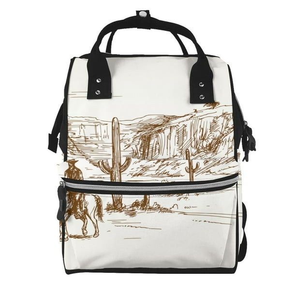 Fotbe Western Desert Cowboys Mochila Maternidad - Lona de Sarga Impermeable, Mochila de Pañales de Gran Capacidad con Múltiples Bolsillos y Correas Ajustables