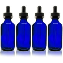 Cobalt Blue 2oz Dropper Bottle (60ml) Pack of 4 - Glass Tincture Bottles with Eye Droppers for Essential Oils & More Liquids - Leakproof Travel Bottles